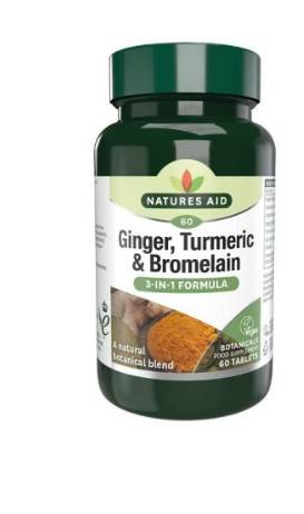 Natures Aid Ginger , Turmeric + Bromelain 60 Tablets 0